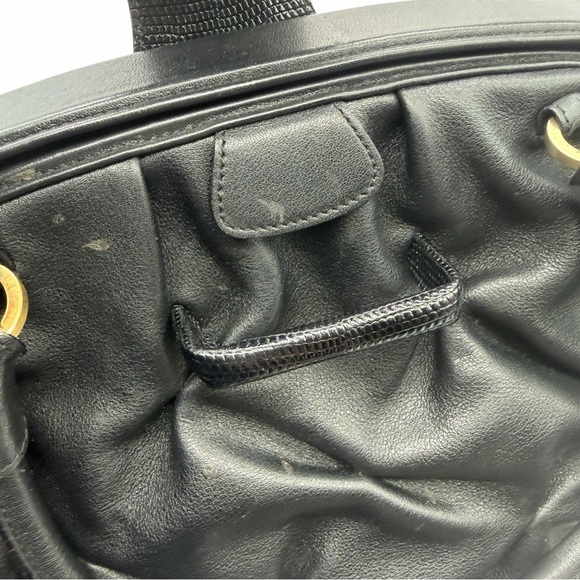 Smythson of Bond Street “Nancy” Genuine Leather Black Gathered Ruched Purse - Picture 9 of 12